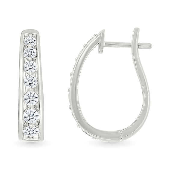 0.95 CT. T.W. Diamond Tapered Oval Hoop Earrings in 10K White Gold