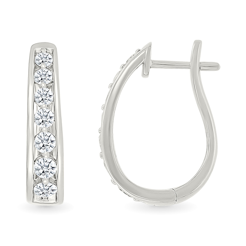 0.95 CT. T.W. Diamond Tapered Oval Hoop Earrings in 10K White Gold