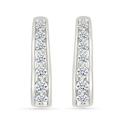 0.95 CT. T.W. Diamond Tapered Oval Hoop Earrings in 10K White Gold