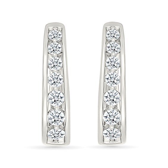 0.95 CT. T.W. Diamond Tapered Oval Hoop Earrings in 10K White Gold