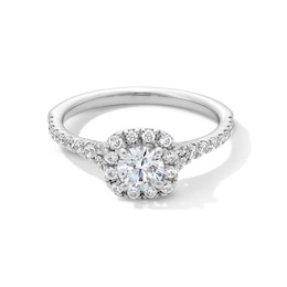 1.00 CT. T.W. Certified Lab-Created Diamond Cushion Frame Engagement Ring in 14K White Gold (F/VS2)