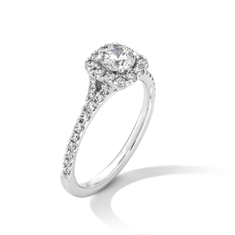 1.00 CT. T.W. Certified Lab-Created Diamond Cushion Frame Engagement Ring in 14K Gold (F/VS2