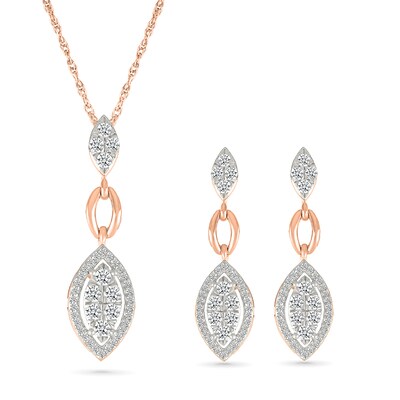 0.58 CT. T.W. Multi-Diamond Marquise Frame Drop Earrings and Pendant Set in 10K Rose Gold