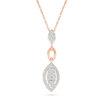 0.58 CT. T.W. Multi-Diamond Marquise Frame Drop Earrings and Pendant Set in 10K Rose Gold