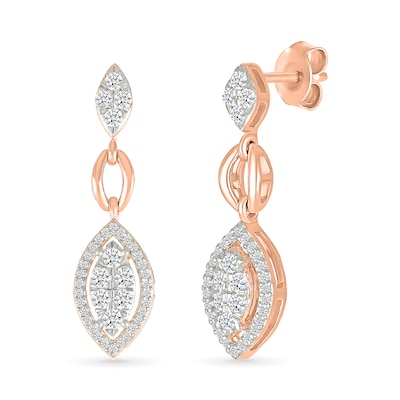 0.58 CT. T.W. Multi-Diamond Marquise Frame Drop Earrings and Pendant Set in 10K Rose Gold