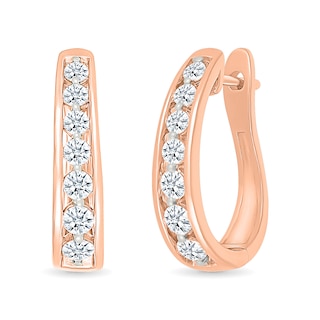 0.95 CT. T.W. Diamond Tapered Oval Hoop Earrings in 10K Rose Gold