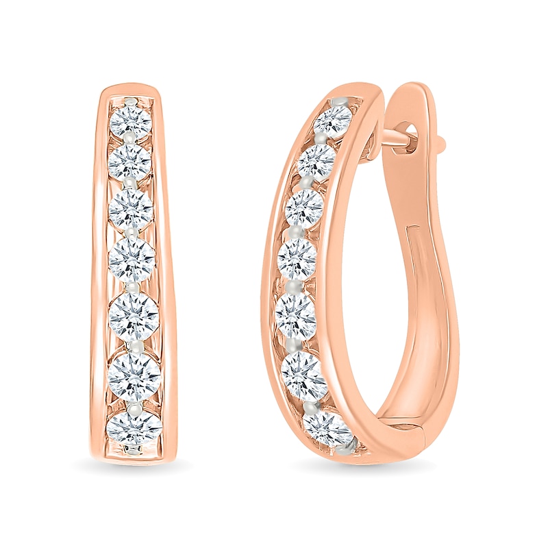 0.95 CT. T.W. Diamond Tapered Oval Hoop Earrings in 10K Rose Gold