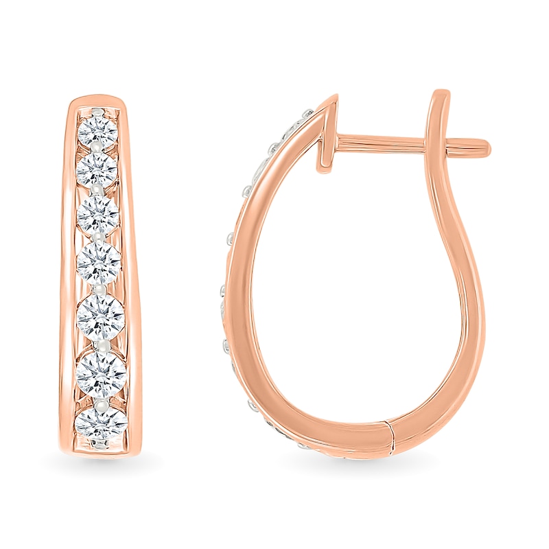 Main Image 2 of 0.95 CT. T.W. Diamond Tapered Oval Hoop Earrings in 10K Rose Gold