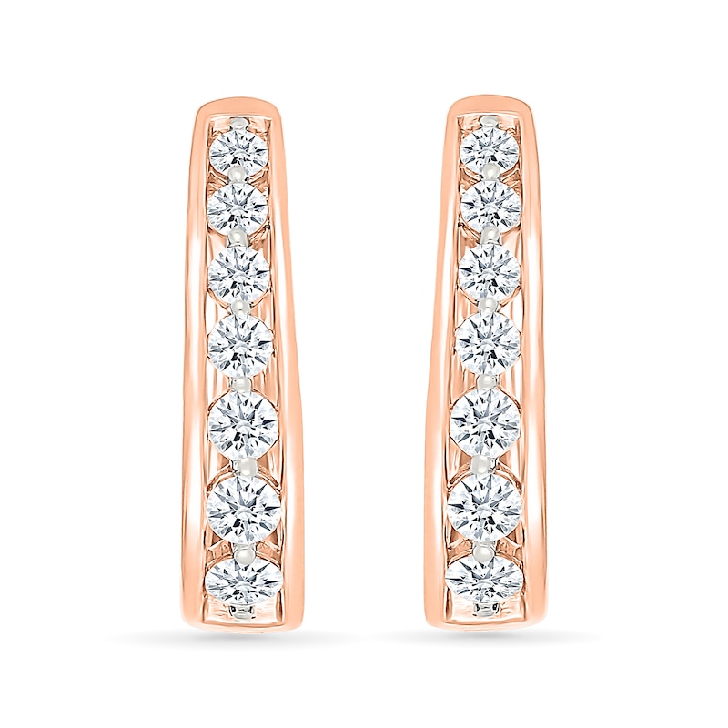 Main Image 3 of 0.95 CT. T.W. Diamond Tapered Oval Hoop Earrings in 10K Rose Gold