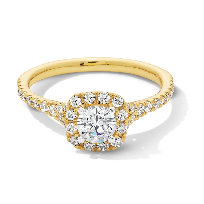 Main Image 1 of 1.00 CT. T.W. Certified Lab-Created Diamond Cushion Frame Engagement Ring in 14K Gold (F/VS2)