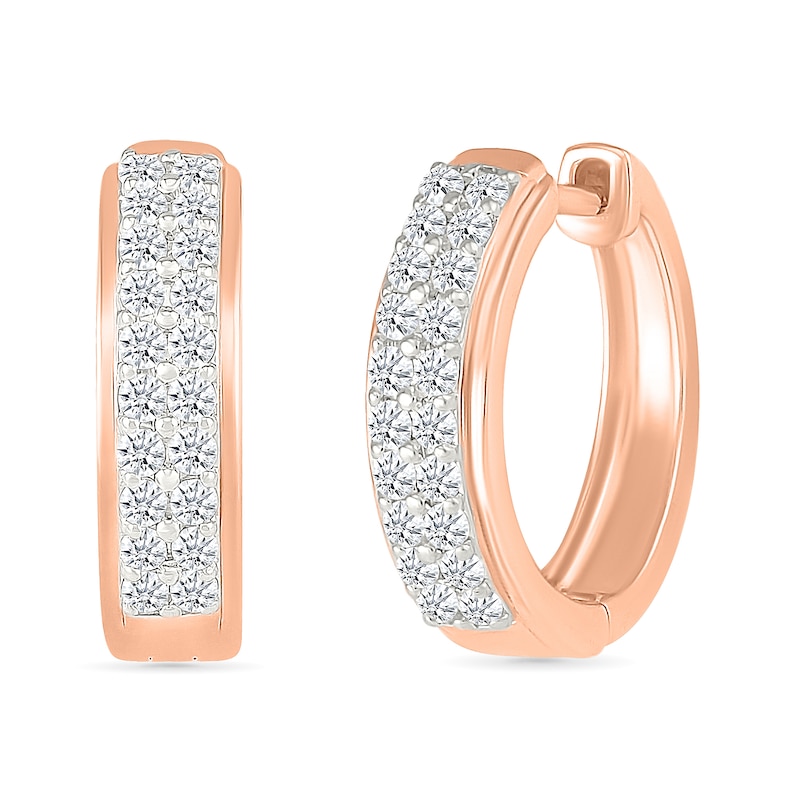 Main Image 1 of 0.45 CT. T.W. Diamond Double Row Hoop Earrings in 10K Rose Gold