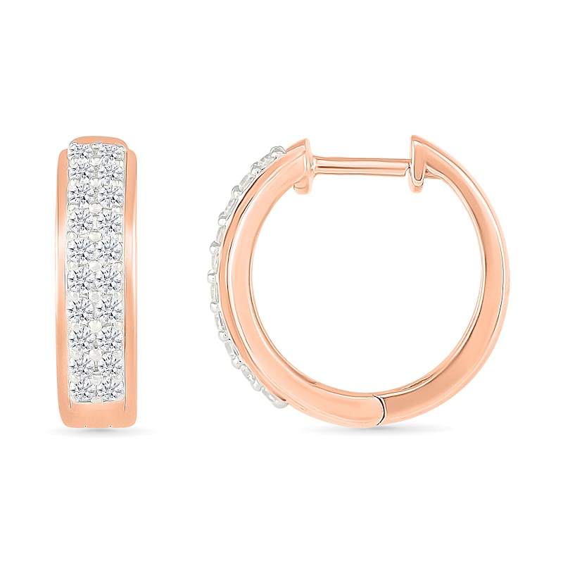 Main Image 2 of 0.45 CT. T.W. Diamond Double Row Hoop Earrings in 10K Rose Gold