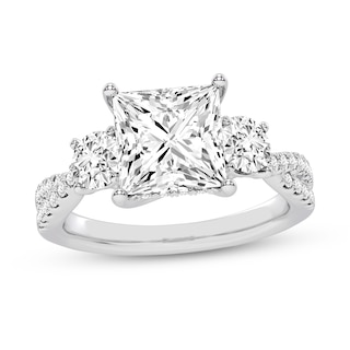 4.00 CT. T.W. Princess-Cut and Round Certified Lab-Created Diamond Three Stone Engagement Ring in 14K White Gold (F/VS2)