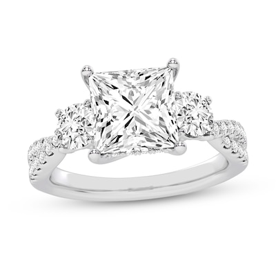 4.00 CT. T.W. Princess-Cut and Round Certified Lab-Created Diamond Three Stone Engagement Ring in 14K White Gold (F/VS2)