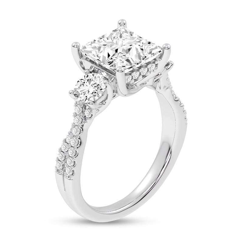 4.00 CT. T.W. Princess-Cut and Round Certified Lab-Created Diamond Three Stone Engagement Ring in 14K White Gold (F/VS2)