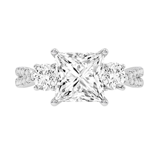 4.00 CT. T.W. Princess-Cut and Round Certified Lab-Created Diamond Three Stone Engagement Ring in 14K White Gold (F/VS2)