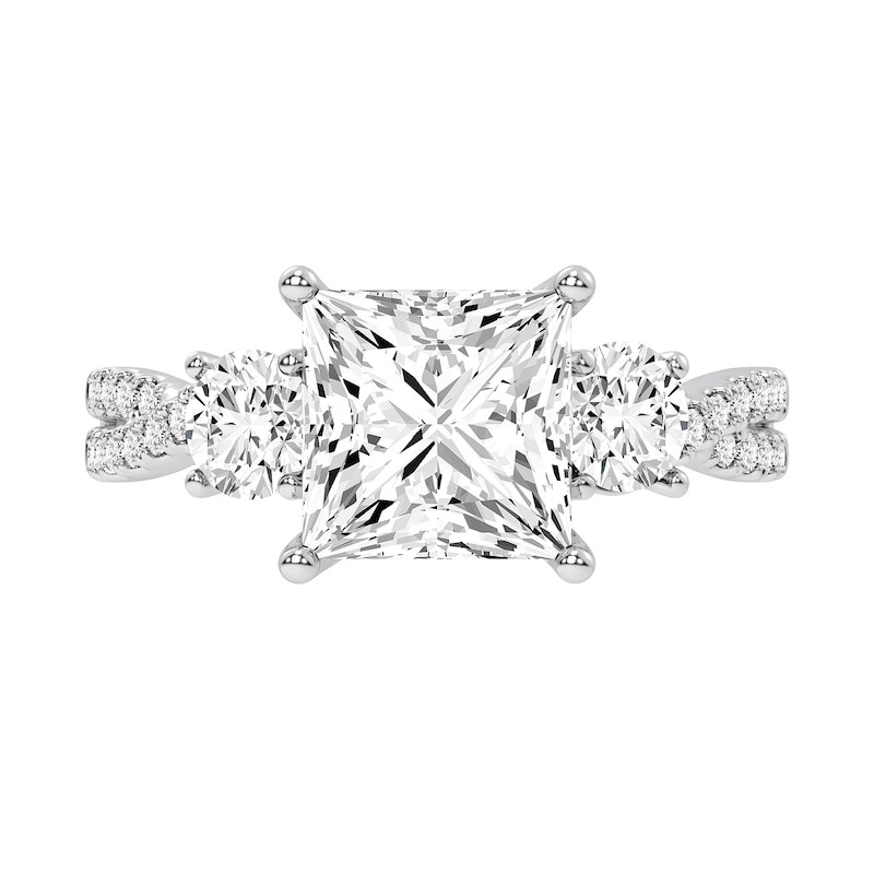 4.00 CT. T.W. Princess-Cut and Round Certified Lab-Created Diamond Three Stone Engagement Ring in 14K White Gold (F/VS2)