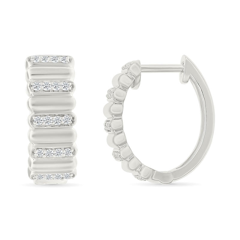 0.23 CT. T.W. Diamond Alternating Row Puff Hoop Earrings in 10K White Gold