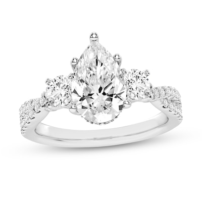 2.75 CT. T.W. Pear-Shaped and Round Certified Lab-Created Diamond Three Stone Engagement Ring in 14K White Gold (F/VS2)