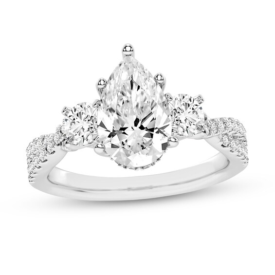 2.75 CT. T.W. Pear-Shaped and Round Certified Lab-Created Diamond Three Stone Engagement Ring in 14K White Gold (F/VS2)