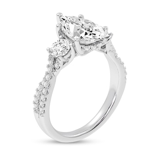 2.75 CT. T.W. Pear-Shaped and Round Certified Lab-Created Diamond Three Stone Engagement Ring in 14K White Gold (F/VS2)