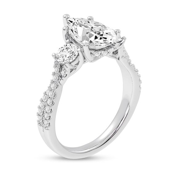 2.75 CT. T.W. Pear-Shaped and Round Certified Lab-Created Diamond Three Stone Engagement Ring in 14K White Gold (F/VS2)