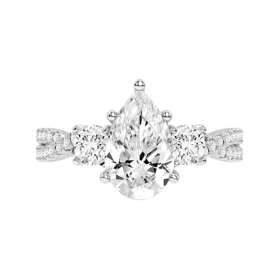 2.75 CT. T.W. Pear-Shaped and Round Certified Lab-Created Diamond Three Stone Engagement Ring in 14K White Gold (F/VS2)