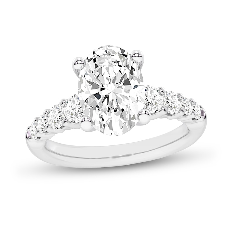 3.75 CT. T.W. Oval Certified Lab-Created Diamond Graduated Shank Engagement Ring in 14K Gold (F/VS2