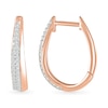 Thumbnail Image 2 of 0.23 CT. T.W. Diamond Tapered Double Row Hoop Earrings in 10K Rose Gold