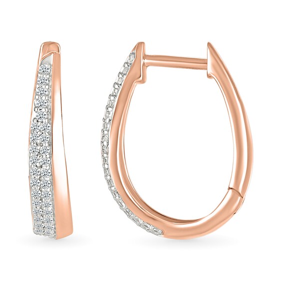 0.23 CT. T.W. Diamond Tapered Double Row Hoop Earrings in 10K Rose Gold