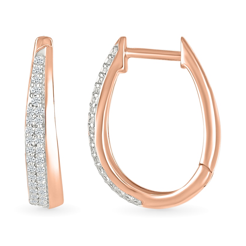 Main Image 2 of 0.23 CT. T.W. Diamond Tapered Double Row Hoop Earrings in 10K Rose Gold