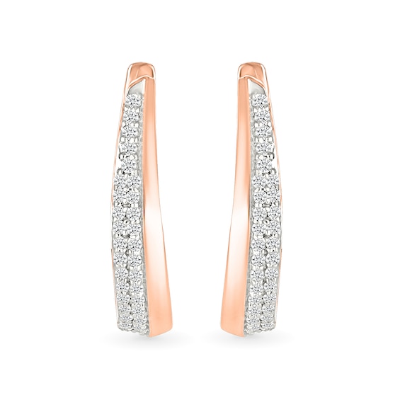 0.23 CT. T.W. Diamond Tapered Double Row Hoop Earrings in 10K Rose Gold