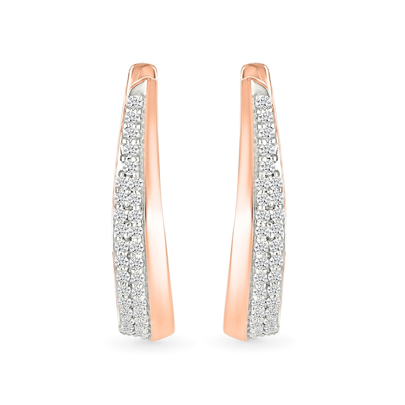 Main Image 3 of 0.23 CT. T.W. Diamond Tapered Double Row Hoop Earrings in 10K Rose Gold