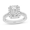 Thumbnail Image 1 of 2.60 CT. T.W. Emerald-Cut Certified Lab-Created Diamond Frame Double Row Shank Engagement Ring in 14K White Gold