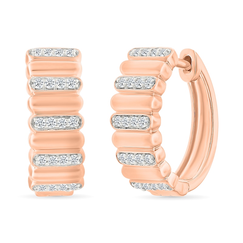 Main Image 1 of 0.23 CT. T.W. Diamond Alternating Row Puff Hoop Earrings in 10K Rose Gold