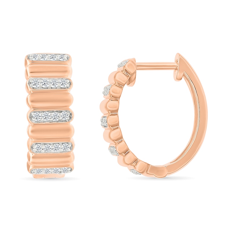 Main Image 2 of 0.23 CT. T.W. Diamond Alternating Row Puff Hoop Earrings in 10K Rose Gold