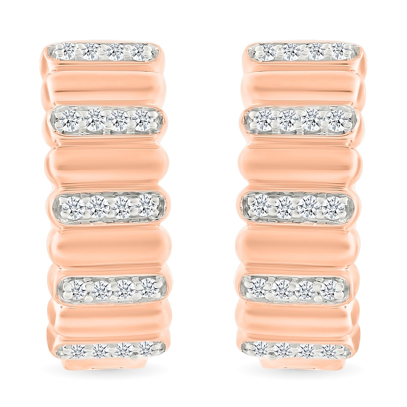 Main Image 3 of 0.23 CT. T.W. Diamond Alternating Row Puff Hoop Earrings in 10K Rose Gold