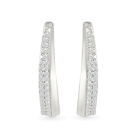 0.23 CT. T.W. Diamond Tapered Double Row Hoop Earrings in 10K White Gold