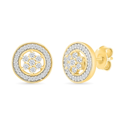 0.23 CT. T.W. Diamond Flower Frame Stud Earrings in 10K Gold