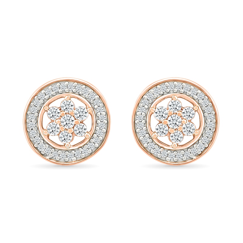 0.23 CT. T.W. Diamond Flower Frame Stud Earrings in 10K Rose Gold