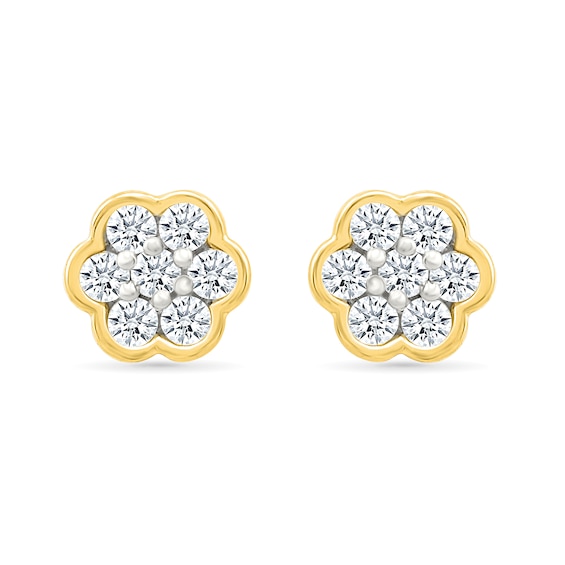 0.23 CT. T.W. Multi-Diamond Flower Stud Earrings in 10K Gold