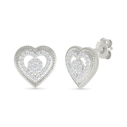 0.23 CT. T.W. Multi-Diamond Double Frame Heart Stud Earrings in 10K White Gold