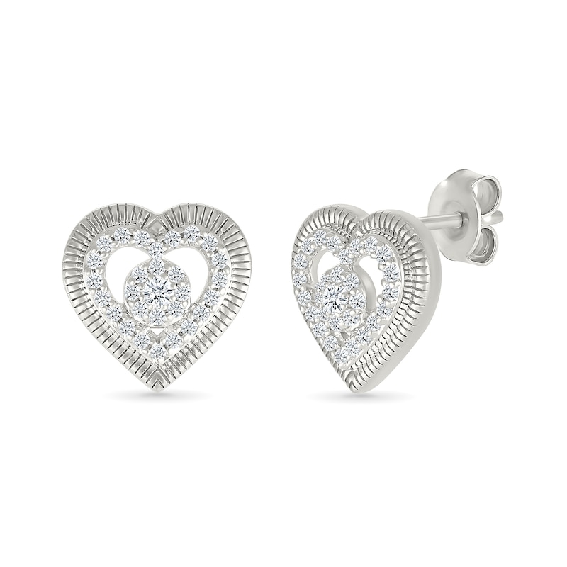 0.23 CT. T.W. Multi-Diamond Double Frame Heart Stud Earrings in 10K Gold