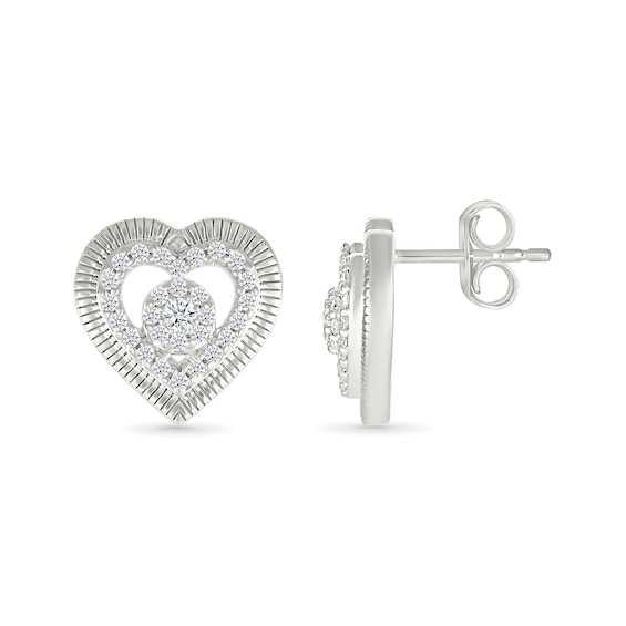 0.23 CT. T.W. Multi-Diamond Double Frame Heart Stud Earrings in 10K Gold