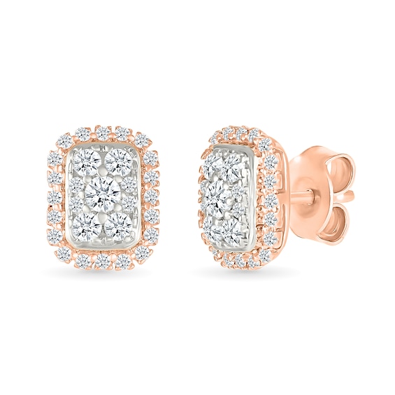 0.23 CT. T.W. Multi-Diamond Elongated Cushion Frame Stud Earrings in 10K Rose Gold