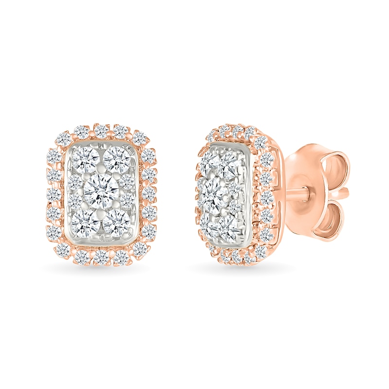 0.23 CT. T.W. Multi-Diamond Elongated Cushion Frame Stud Earrings in 10K Rose Gold