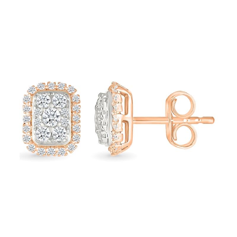 0.23 CT. T.W. Multi-Diamond Elongated Cushion Frame Stud Earrings in 10K Rose Gold