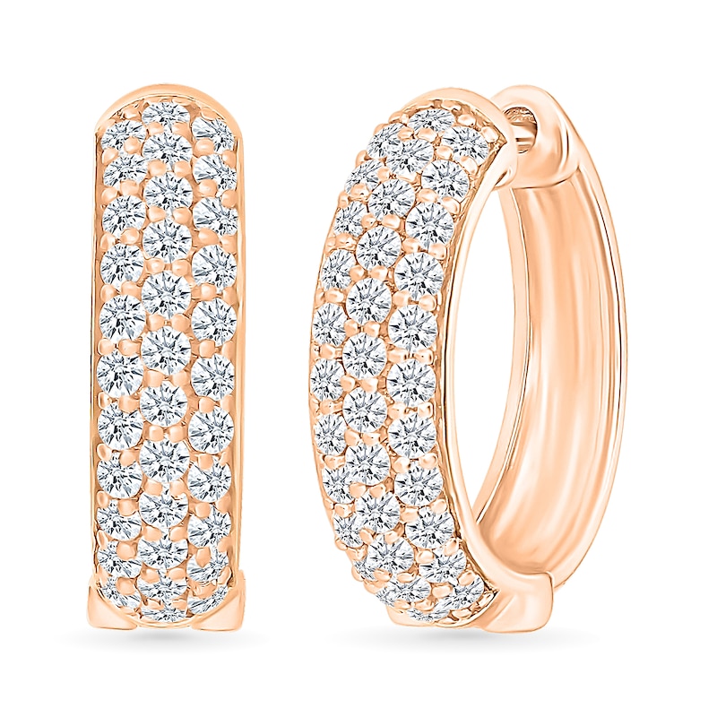 Main Image 1 of 0.95 CT. T.W. Diamond Triple Row Hoop Earrings in 10K Rose Gold