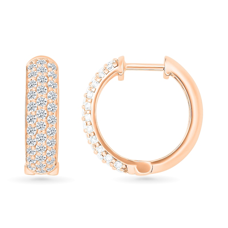 Main Image 2 of 0.95 CT. T.W. Diamond Triple Row Hoop Earrings in 10K Rose Gold