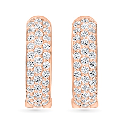 0.95 CT. T.W. Diamond Triple Row Hoop Earrings in 10K Rose Gold